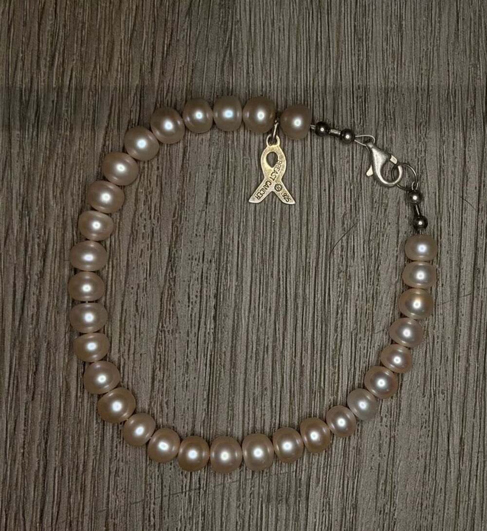 Freshwater Pearl Bracelet Sterling Silver Breast Cancer Awareness Ribbon Charm